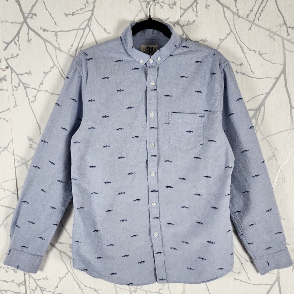 Le 31 Blue Fish Printed 100% Cotton Button Front Semi Fitted Shirt